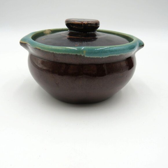 Country Fare Stoneware Set Brown Teal Ceramic Pitcher Creamer Lidded Sugar Bowl - Picture 7 of 11